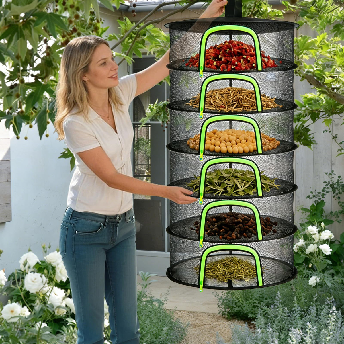 YOBAZAN rack with dried flowers and spices ready for long-term storage