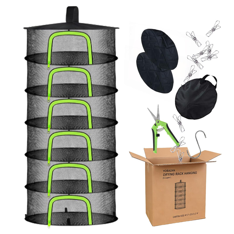 YOBAZAN herb drying rack 6-layer assembly shows bulk drying capability