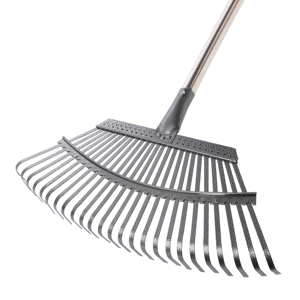 Yocada 19.3-inch leaf rake with wide head for fast lawn cleanup.