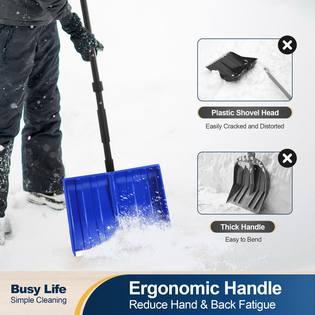 Yocada snow shovel clears driveways and sidewalks during snowfall