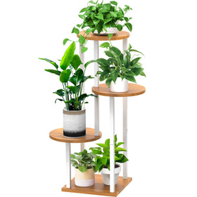 YOCOMEY 4-tier wood plant stand display with multiple pots for sun exposure