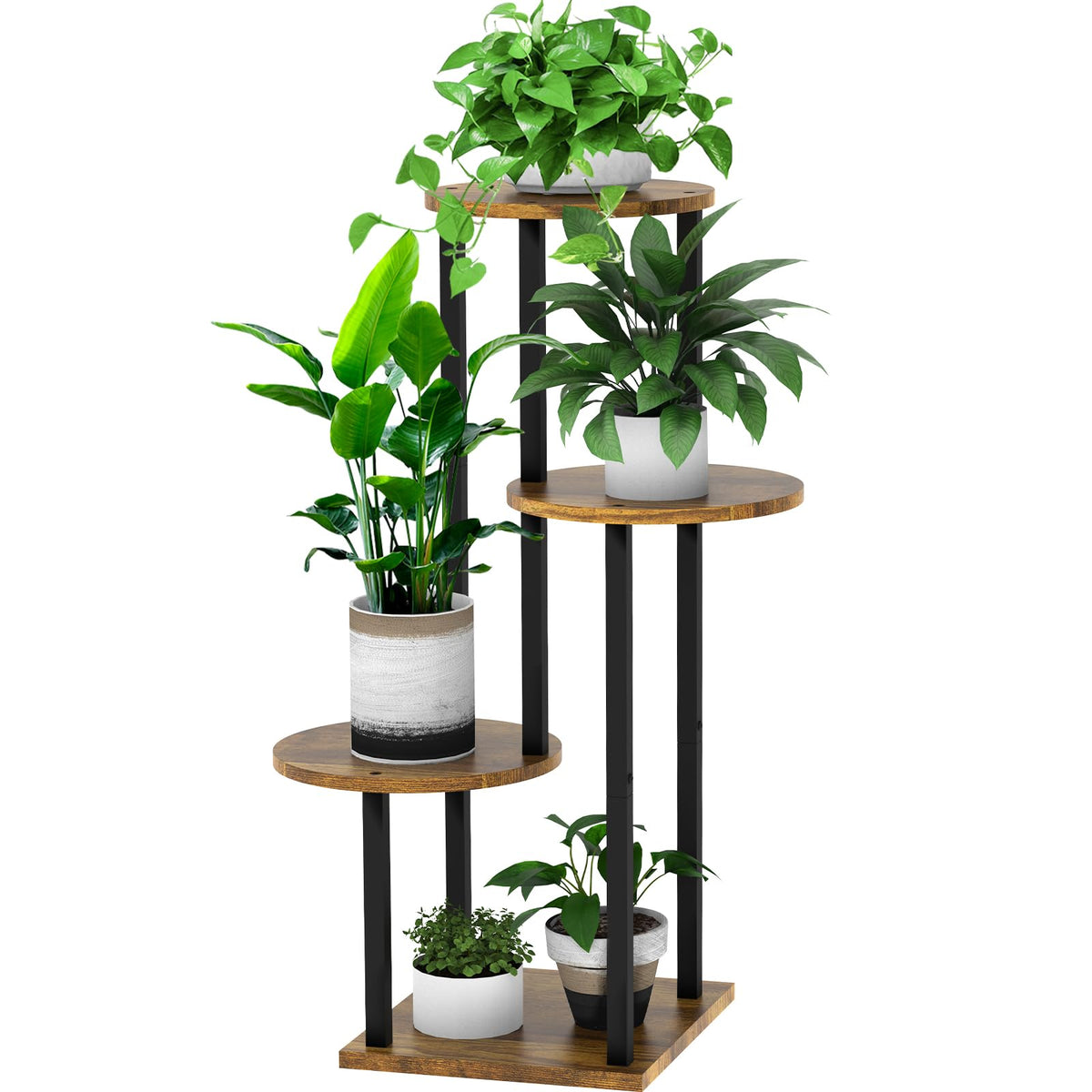 YOCOMEY 4-tier wood tall plant stand with multiple pots in a corner display