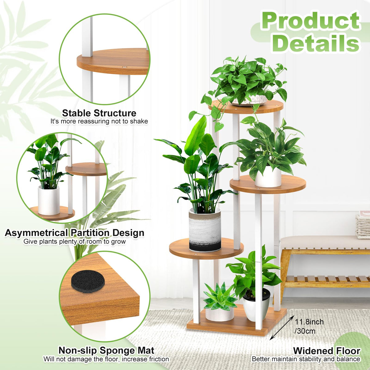 YOCOMEY corner indoor plant display shelf fits neatly in living rooms