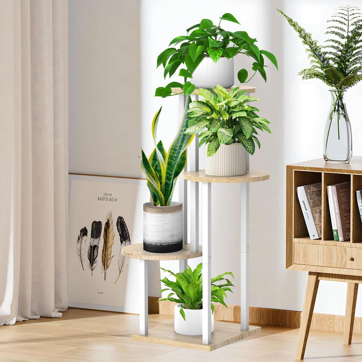YOCOMEY minimalist indoor plant display blends white and oak aesthetics.