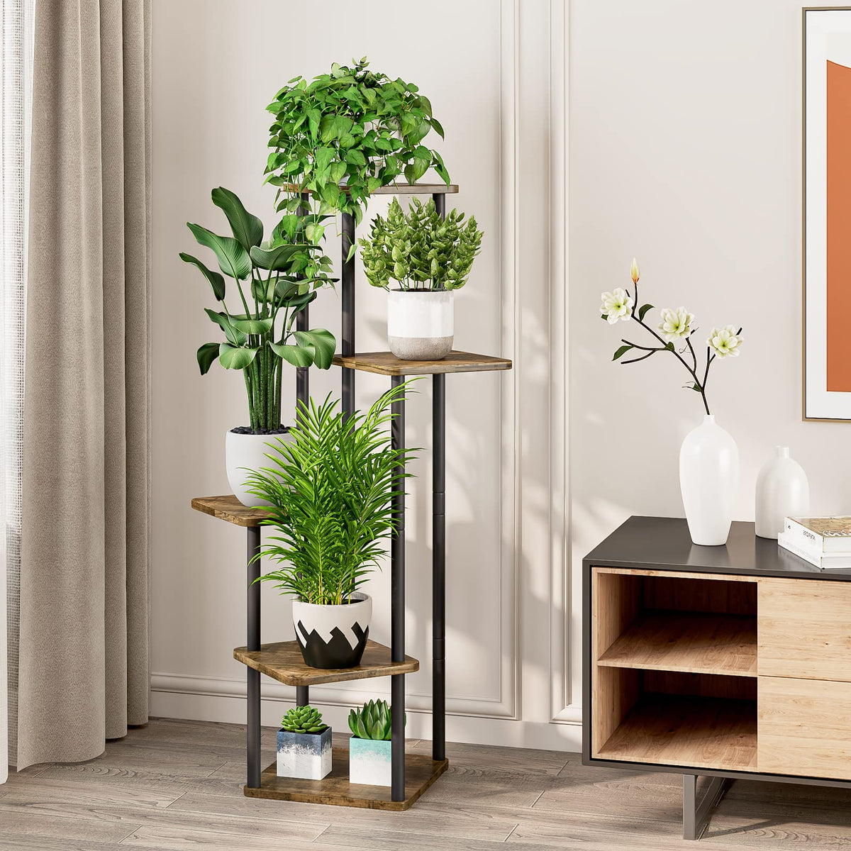 YOCOMEY vertical plant display elevates greenery on balcony or patio.