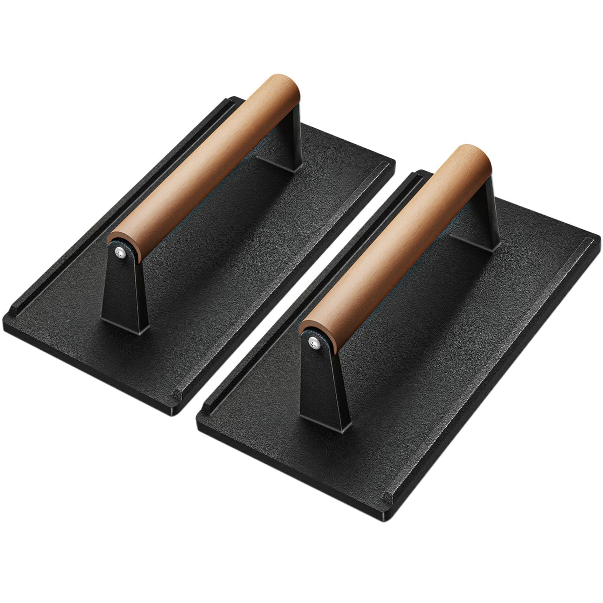 Yoehka cast iron grill press over bacon showing crisp sear and even pressure