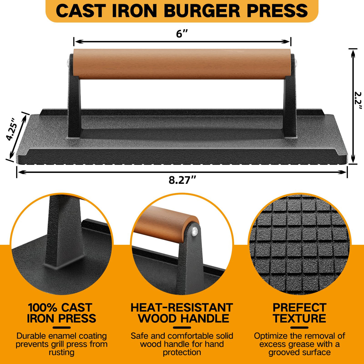 Yoehka grill press on burger with uniform thickness and marks