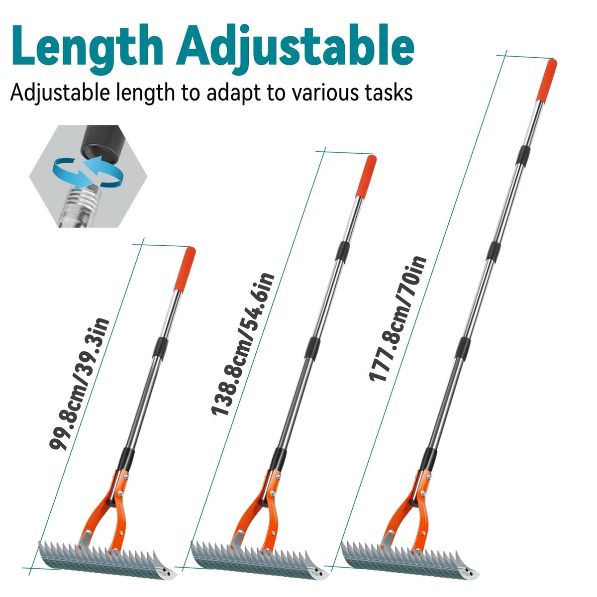 Yofidra angle-adjustable tines for versatile thatching on uneven areas.