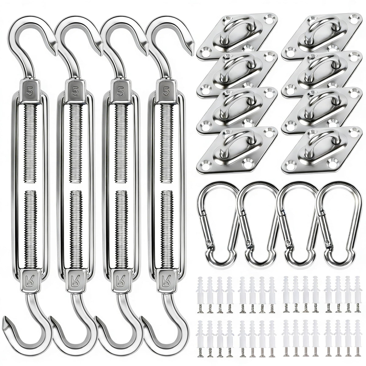 YOFIT shade sail hardware kit 80pcs for versatile sail shapes and easy installation.