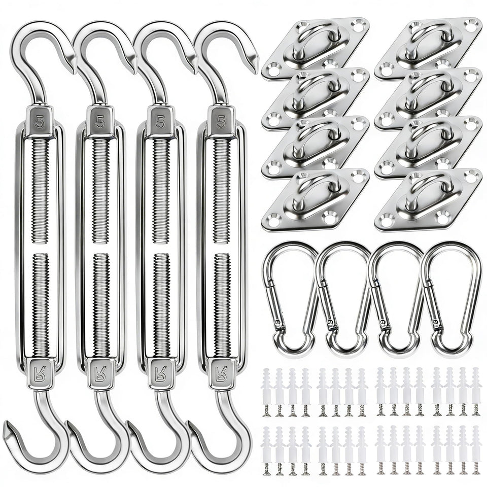 YOFIT shade sail hardware kit 80pcs for versatile sail shapes and easy installation.