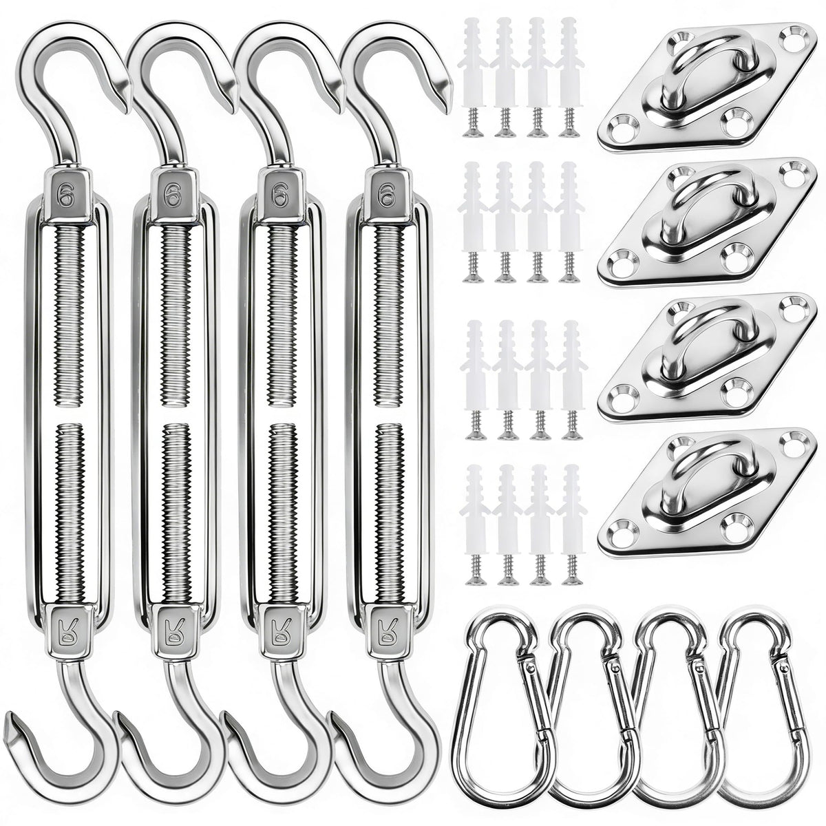 YOFIT shade sail hardware kit front view for quick outdoor installation
