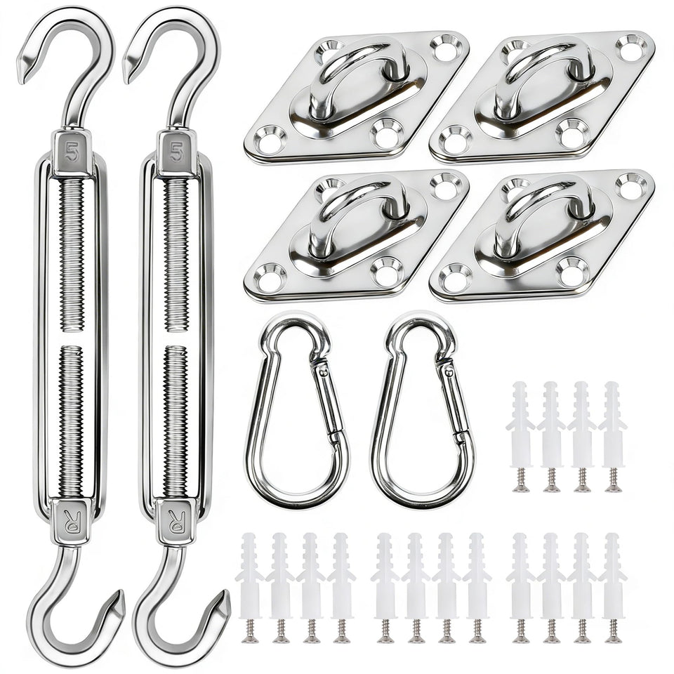 YOFIT turnbuckles securing outdoor shade sails for wind stability