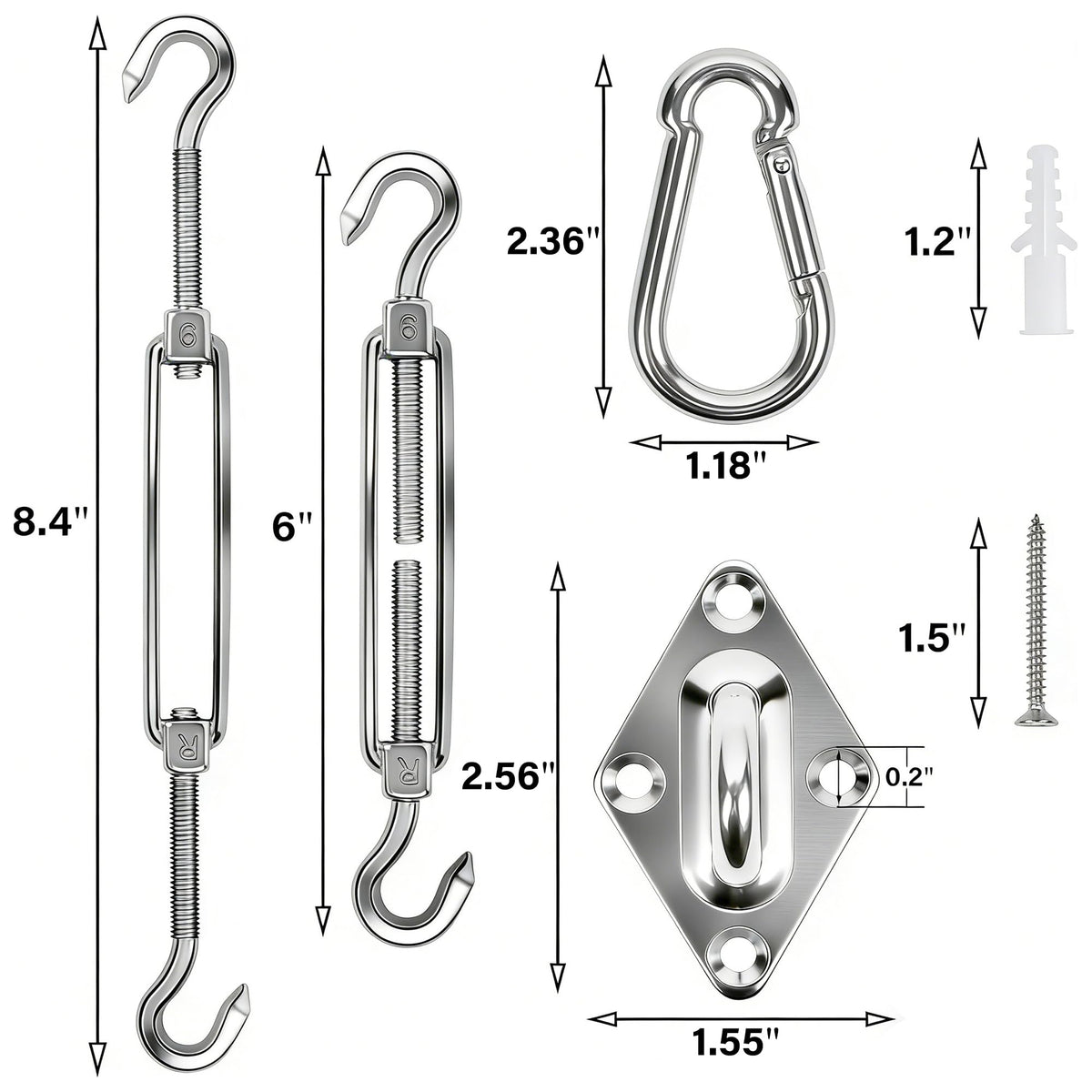 YOFIT snap hooks securing shade sail lines for quick installs.