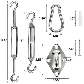 YOFIT snap hooks securing shade sail lines for quick installs.