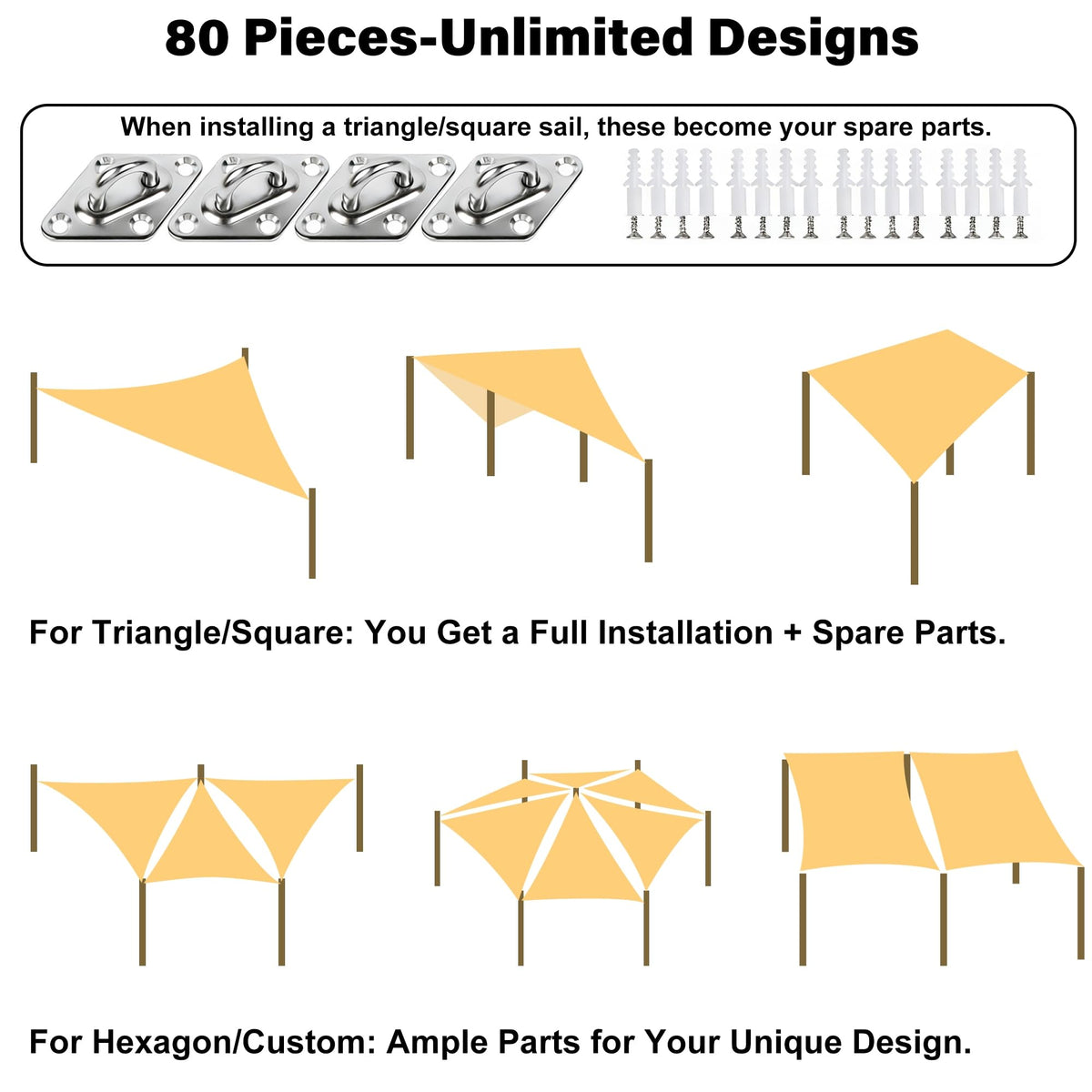 YOFIT 304 stainless steel hardware provides rust resistance for outdoor shade setups.