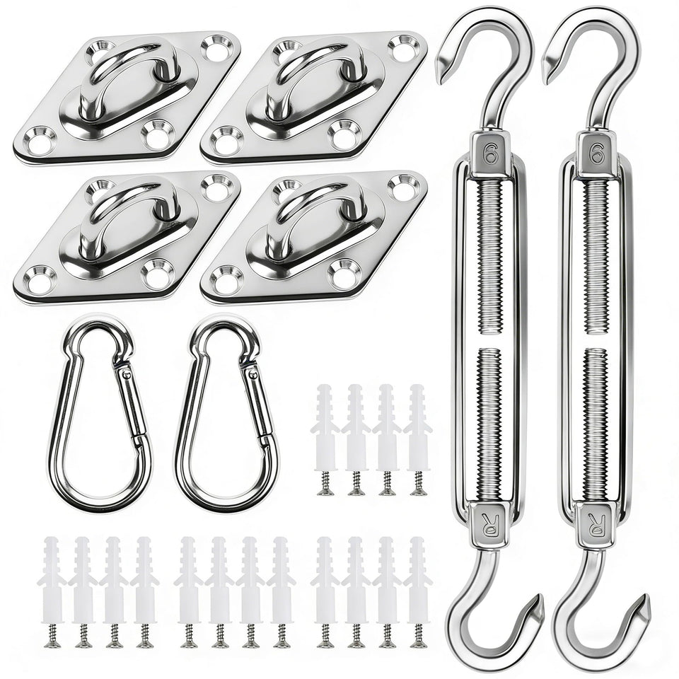 YOFIT turnbuckles for shade sail providing strong tension and reduced sag.