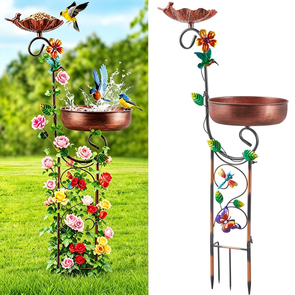 YOFOVI 2 In 1 Bird Bath Stand in copper finish, tall and sturdy for outdoors.