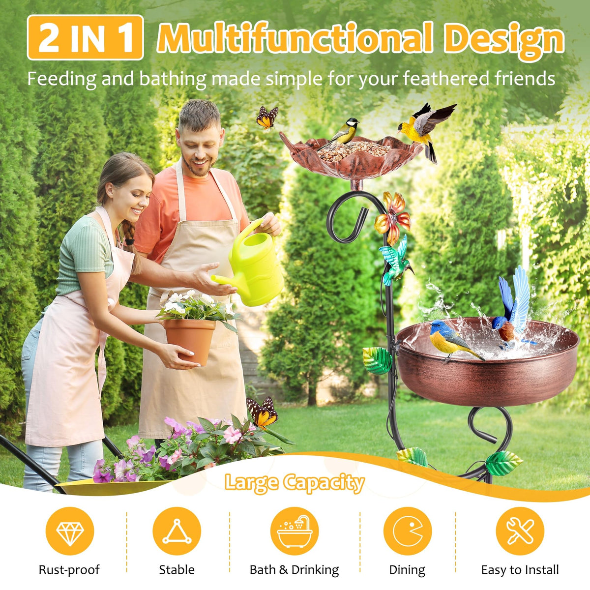 YOFOVI copper bird feeder bowl enhances seed protection and bird comfort.