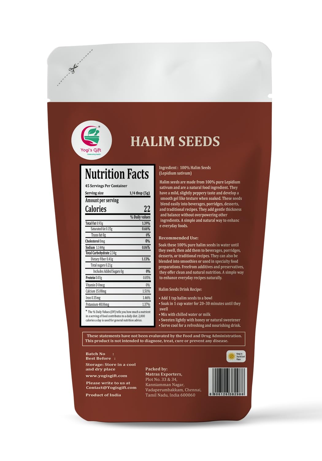 Yogi’s Gift garden cress drink idea with halim seeds