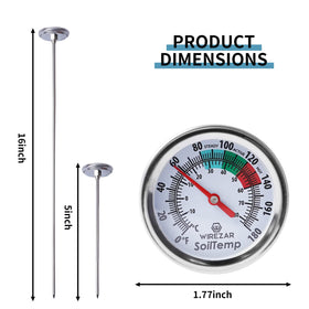 Yogyro thermometer in garden bed testing soil warmth for seedlings.