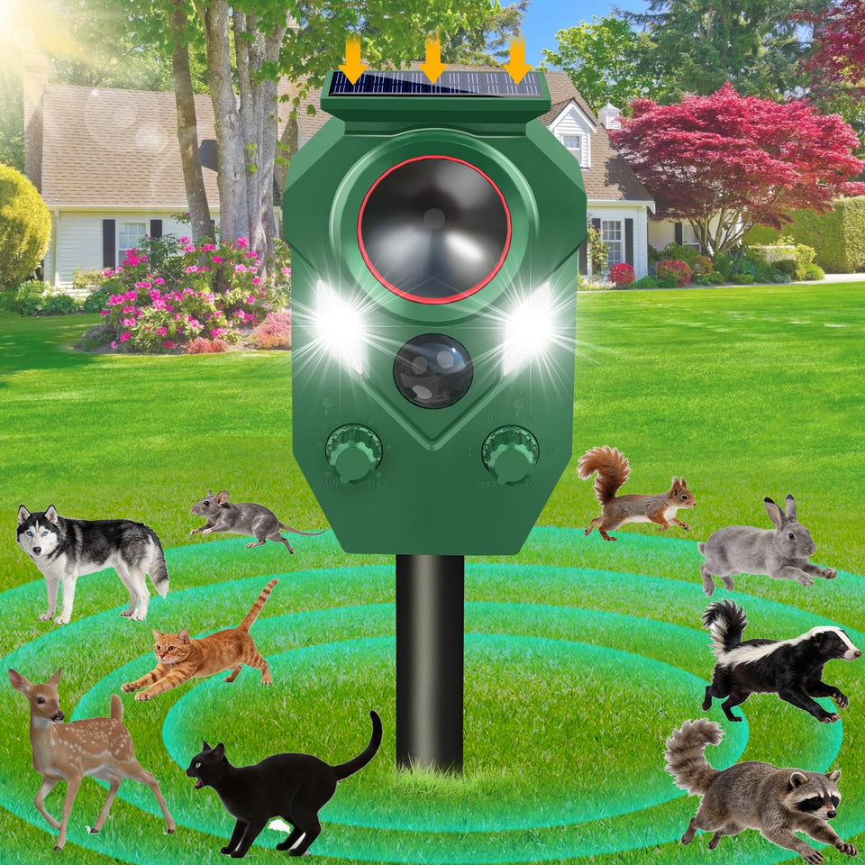 YOHHOS ultrasonic animal repeller front view deterring yard pests