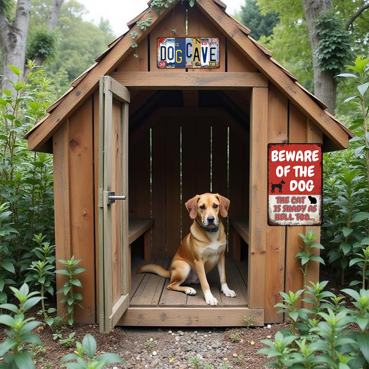 YOHIYE Yard decor dog sign metal: weatherproof outdoor accent