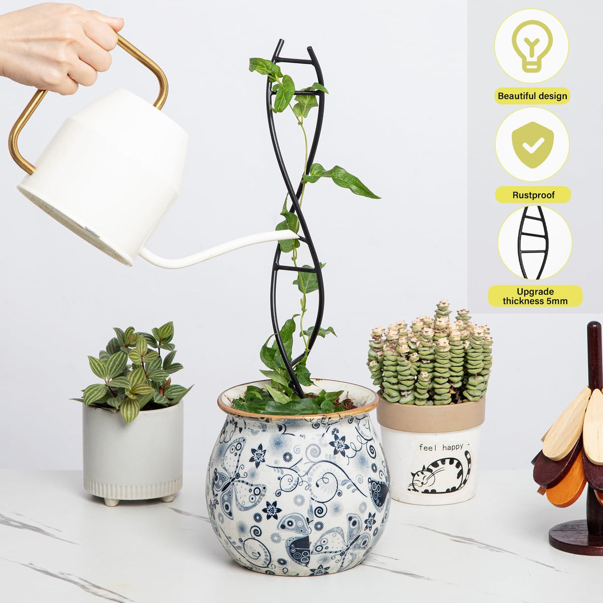 Yohsnor DNA trellis shown with a potted plant ready for climbing growth.