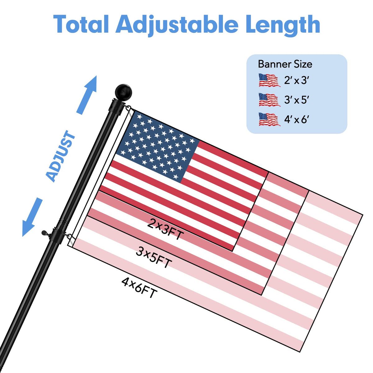 YOHSUGO 5ft flag pole with adjustable angles for versatile display.
