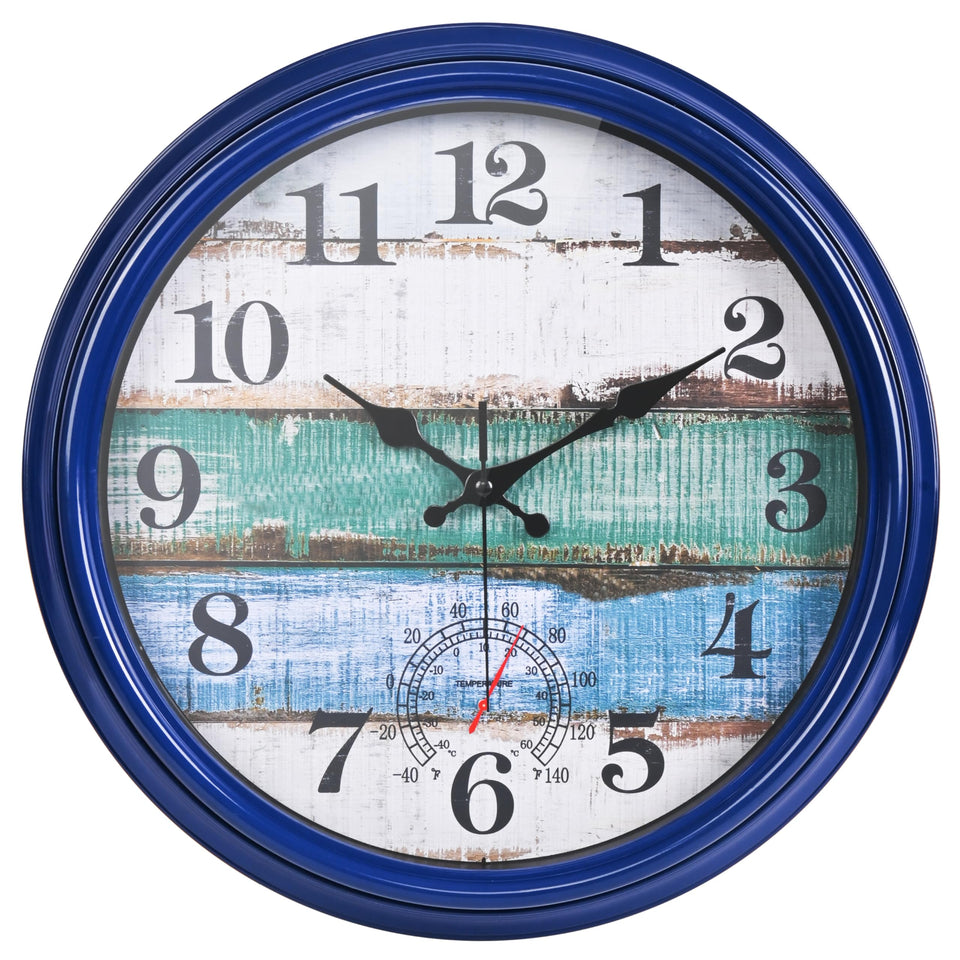 Yoiolclc large outdoor clock with thermometer, easy poolside time checks.
