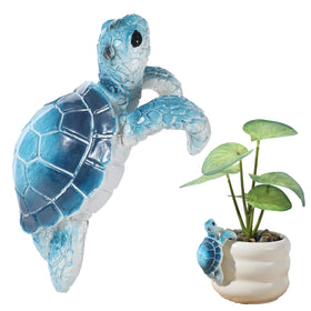 Yolev blue turtle planter hanger enhances indoor and outdoor plant displays.
