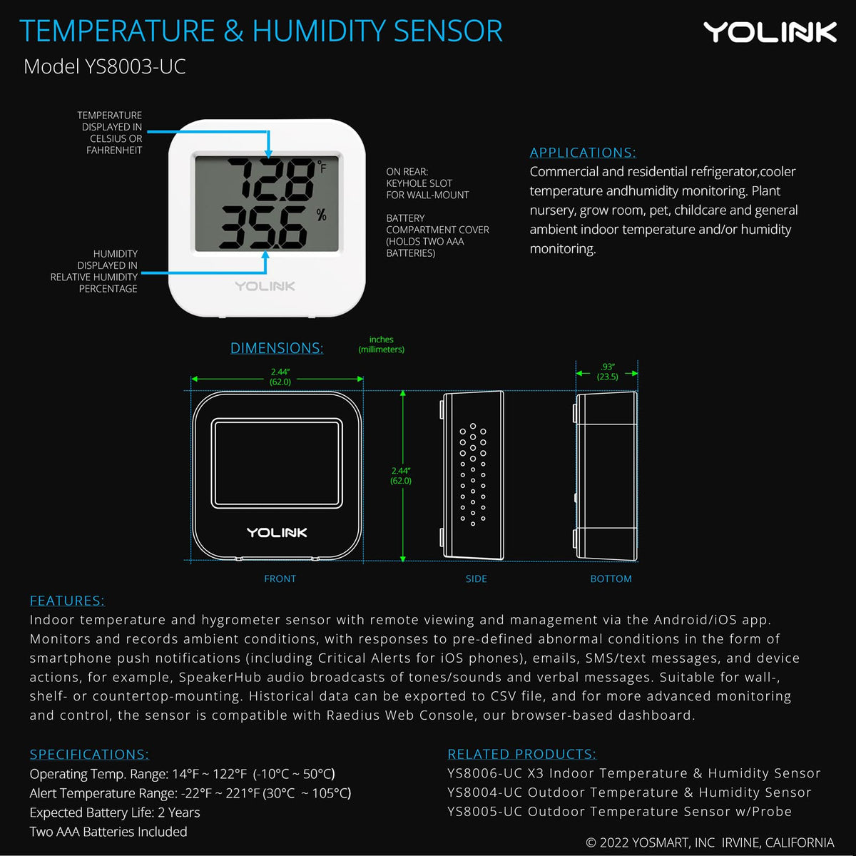 YoLink compact sensor used for pets or nursery monitoring