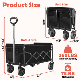 Yollber wagon shown rolling smoothly on sidewalks and grass.