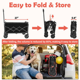 Yollber wagon folds for easy transport and storage during trips.