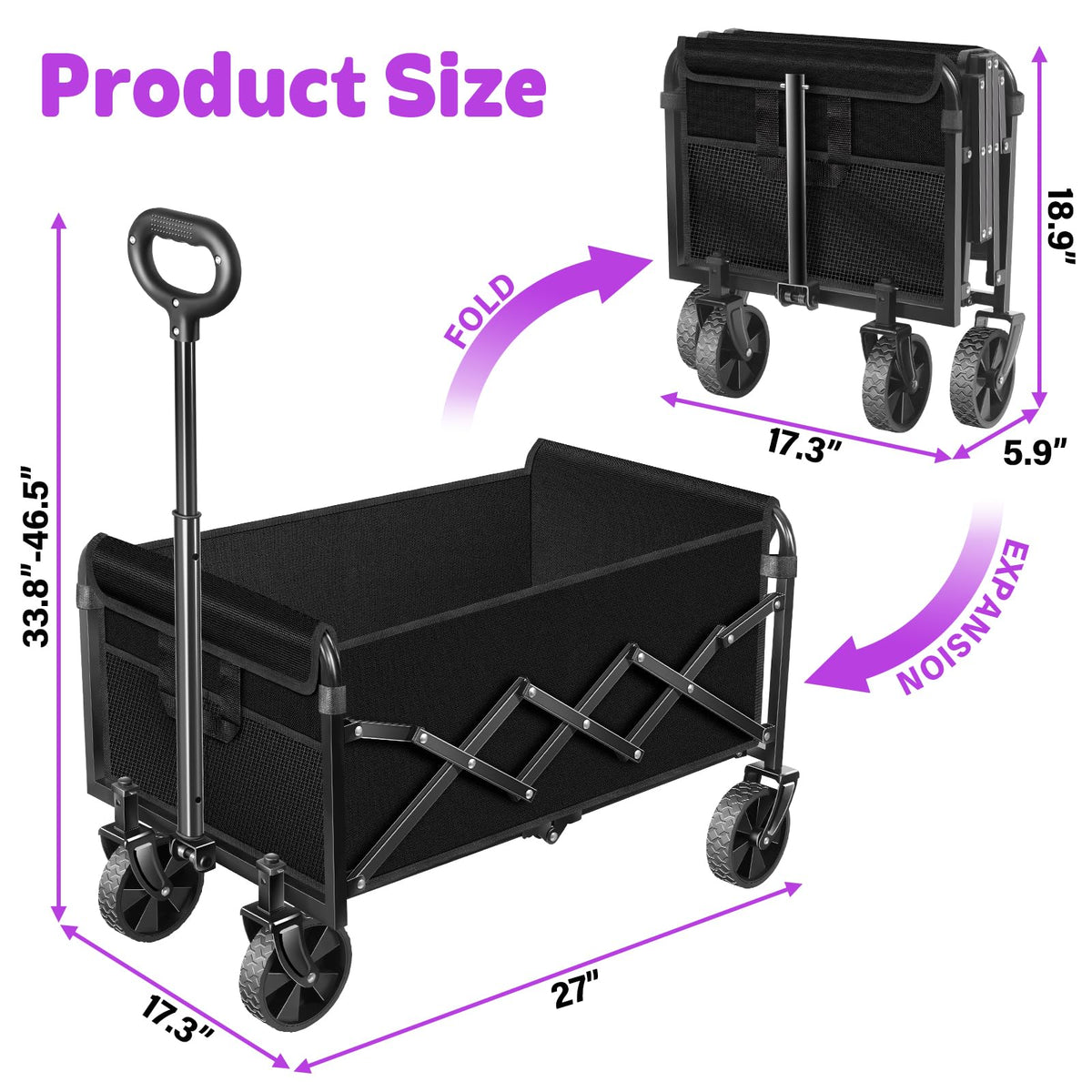 Yollber wagon with 100-liter basket ready for groceries and gear.
