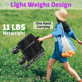 Yollber wagon handle extended to 46.5 inches for comfortable pulling.