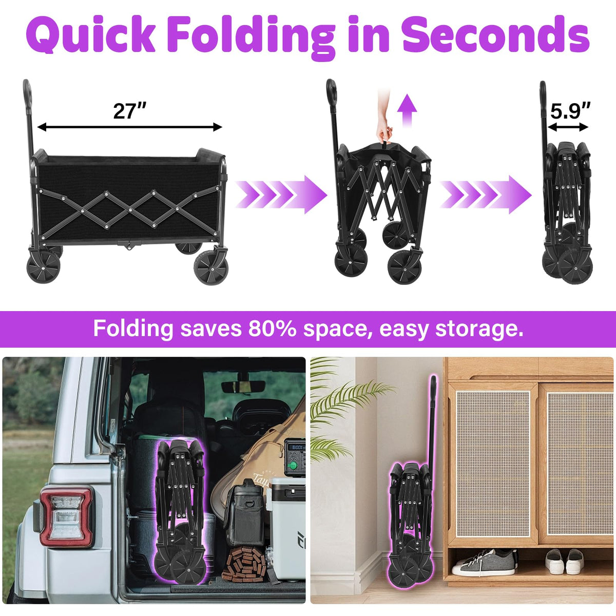 Yollber wagon with removable wheels for simple cleaning after outdoor use.