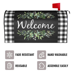 Yomane Wreath Buffalo Plaid cover close-up of weatherproof fabric and color