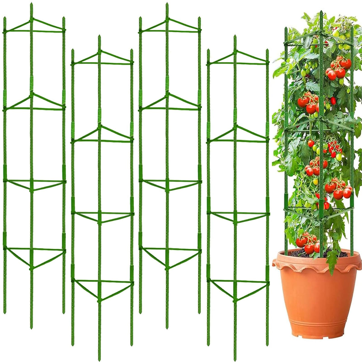 Yongblus 63inch tomato cage set supports tall plants for stable growth.