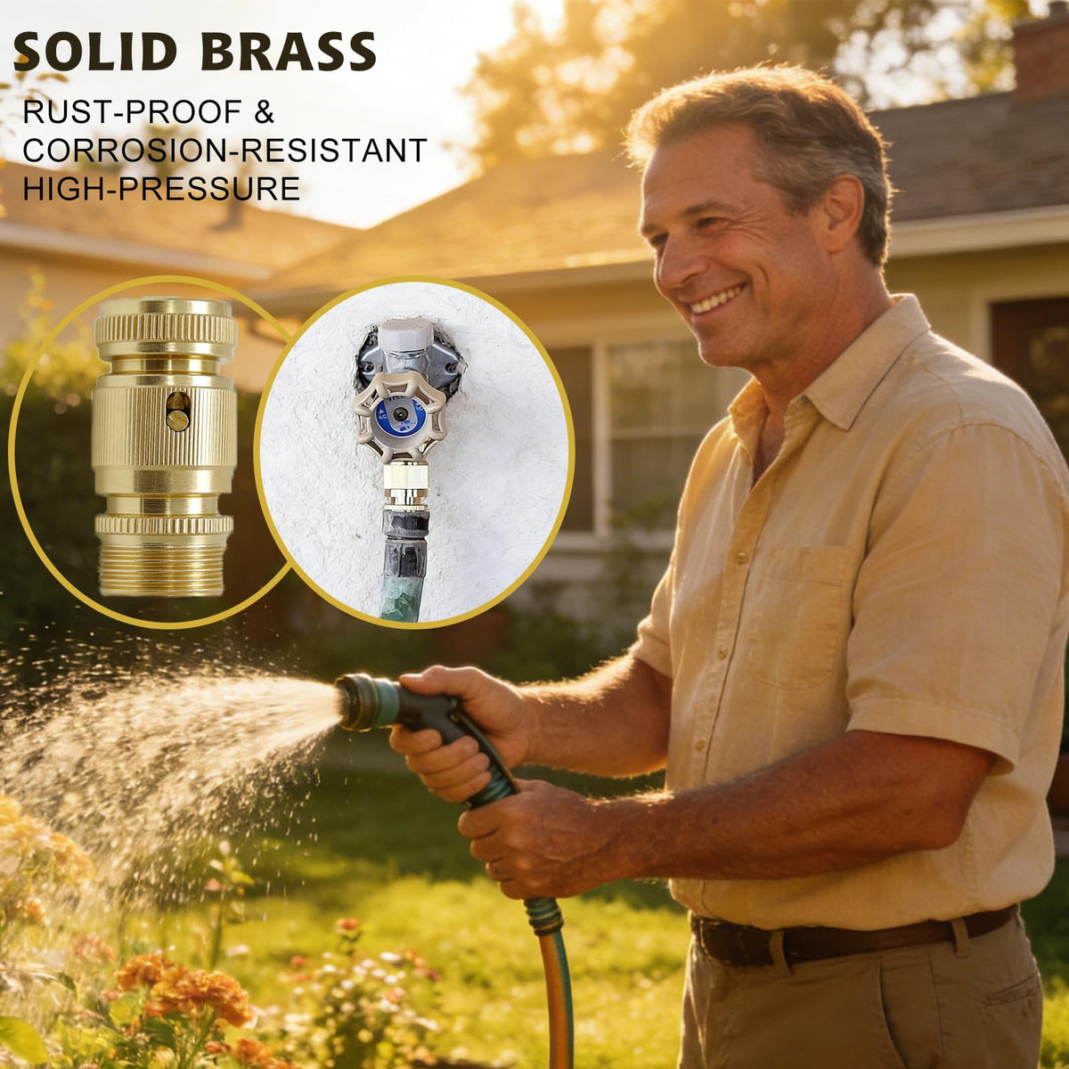 Yoniccal push-to-connect one-handed operation for quick hose setup