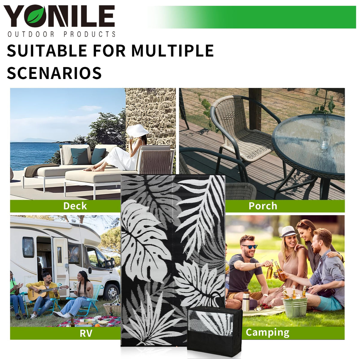 YONILE Outdoor Rug resists stains and cleans easily with a quick wipe.