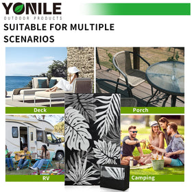 YONILE Outdoor Rug resists stains and cleans easily with a quick wipe.