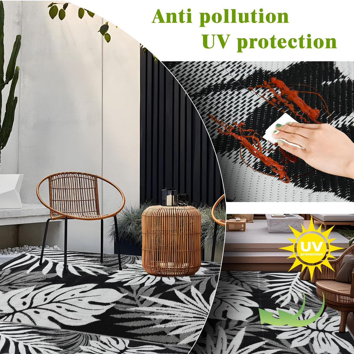 YONILE Outdoor Rug is kid- and pet-friendly for family outdoor fun.