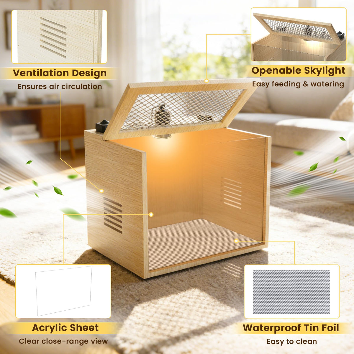 Waterproof tin foil liner protects wood and extends the brooder life