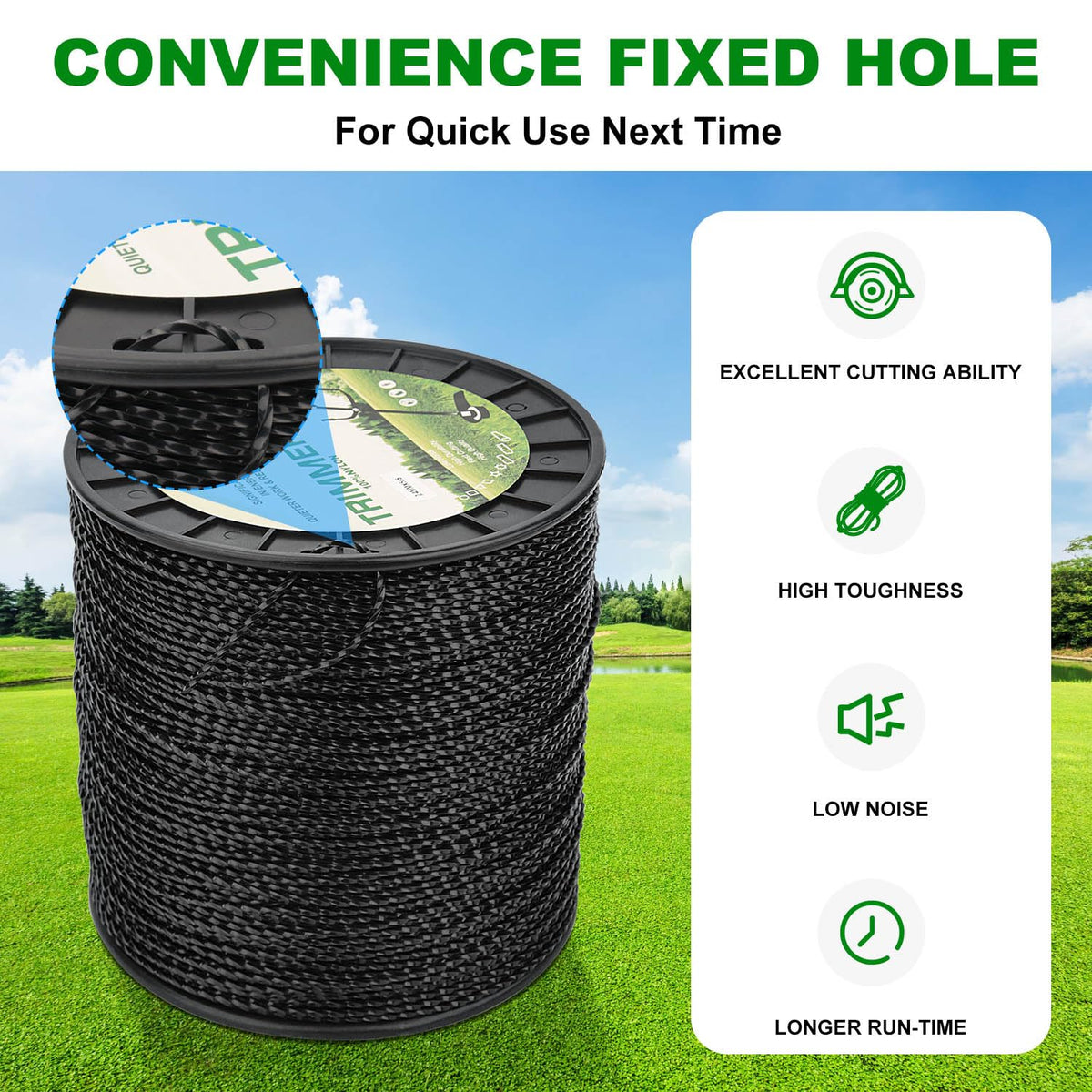 Yooank 1722ft spool of Black Diamond line for long, uninterrupted trimming