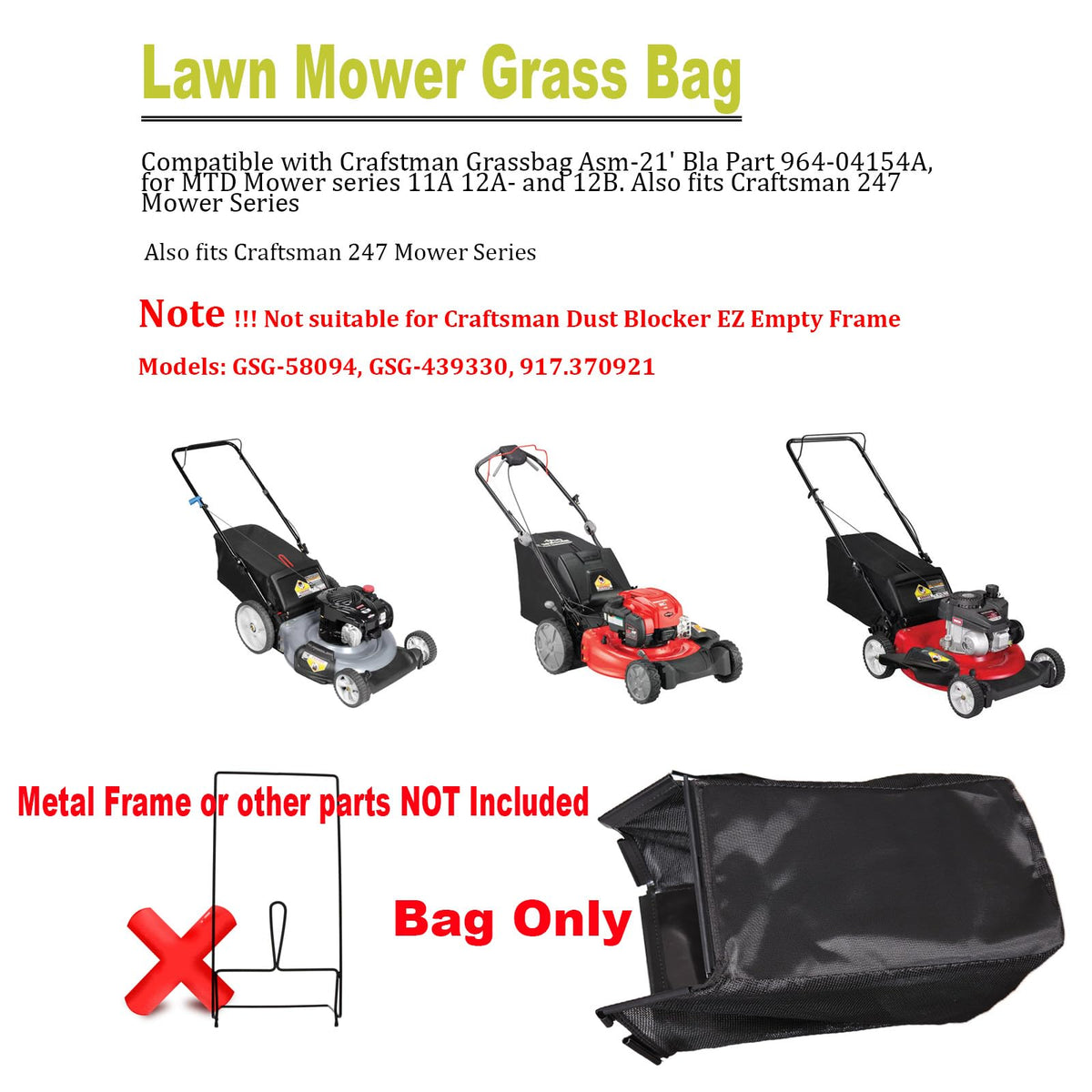 Craftsman-compatible Yooank grass bag showing bag and opening for easy fit.