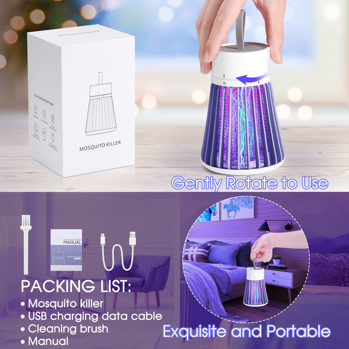 YOOYHHOME Mosquito Zapper cleaning brush demonstrates quick, easy maintenance.