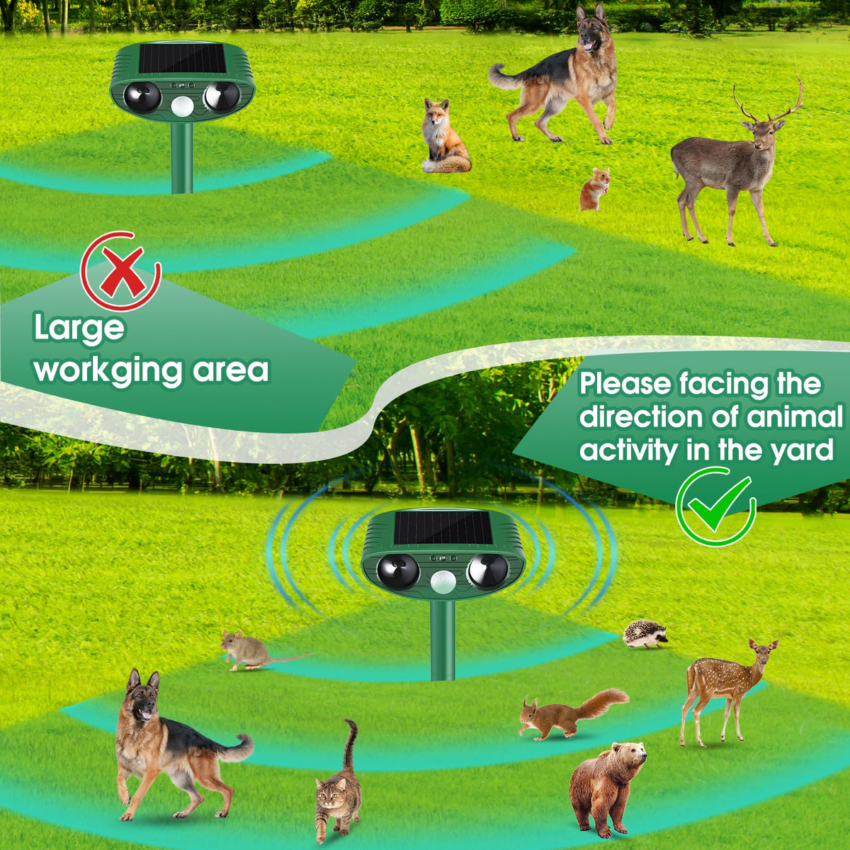YOOYHHOME solar-powered deterrent with PIR sensor for animals