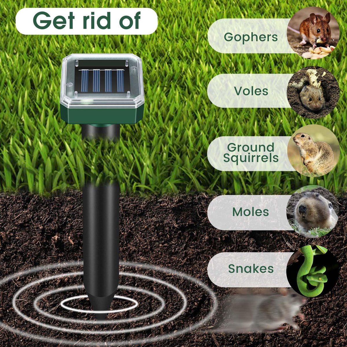 YOOYHHOME ultrasonic pest deterrent sun powered protects garden beds from moles