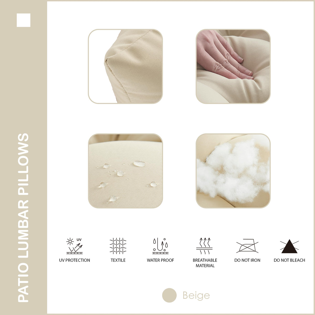 Two-beige YOOZEKU lumbar pillows ready for balcony or garden decor