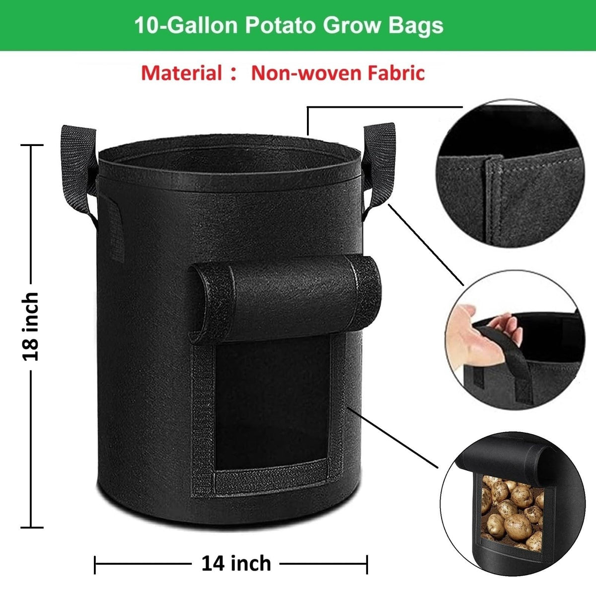 YOQXHY 10 gallon bag highlights sturdy design and easy planting.